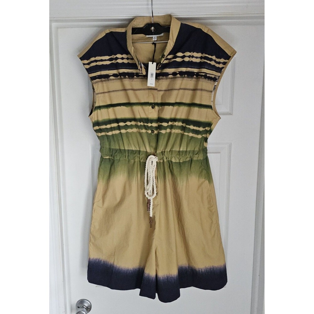 Banana Republic Cotton Poplin Romper Womens M One Piece Resort Utility Tie Dye